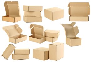 54163990 - empty cardboard boxes isolated on a white, collage Dozen op maat gemaakt